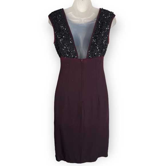 Vintage 80s Cocktail Dress Lace Sequins Maroon & Black Sleeveless Size 4 - Picture 8 of 12